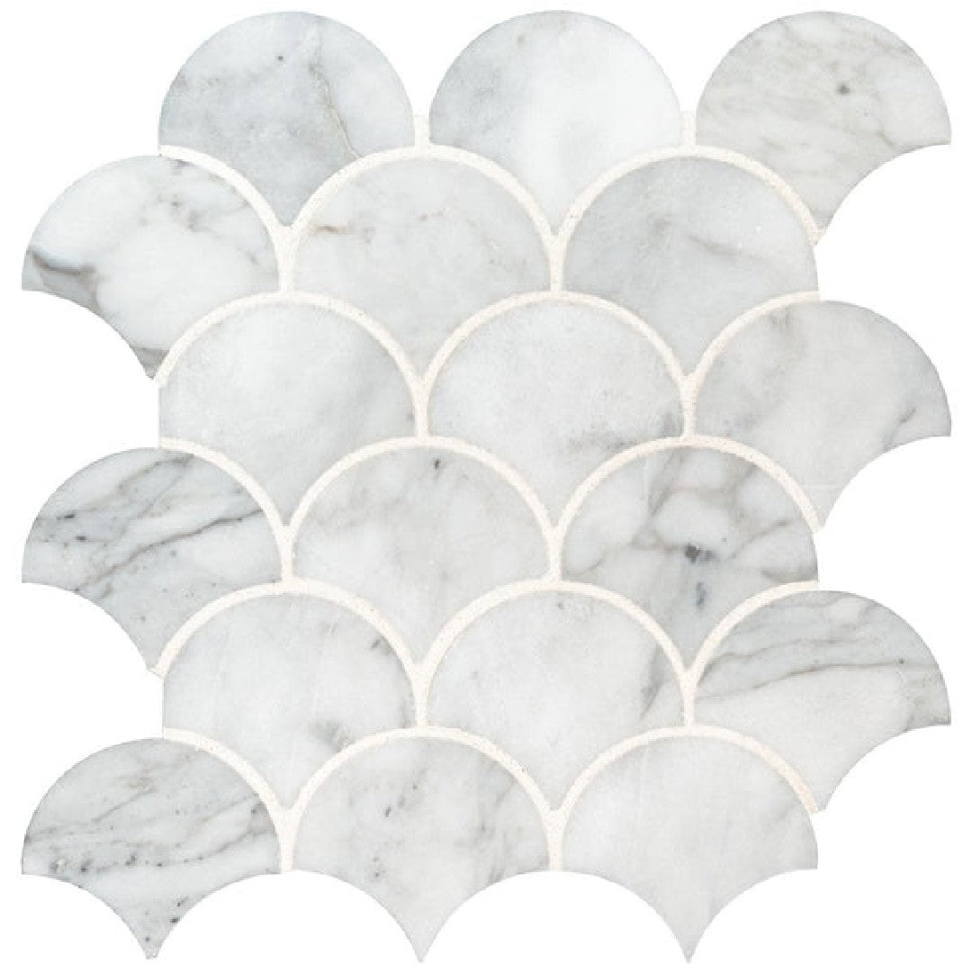 MS International Calacatta Blanco 10.43" x 12.8" Polished Fan Scallop Marble Mosaic