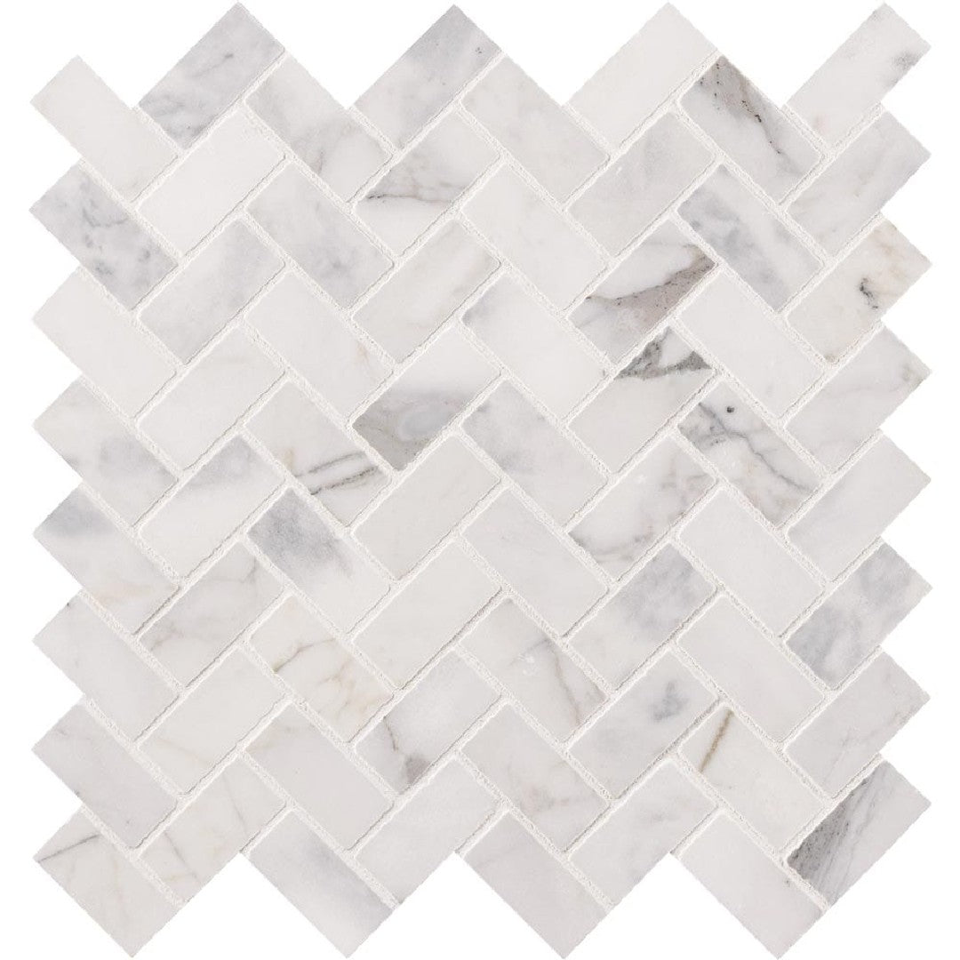 MS International Calacatta Cressa 12" x 12" Honed Herringbone Marble Mosaic