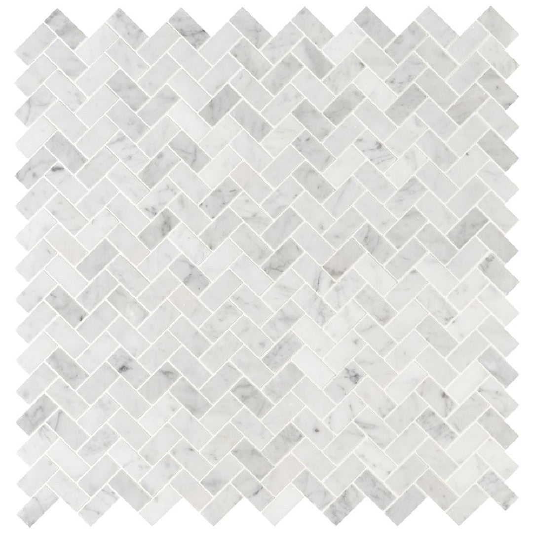 MS International Carrara White 12" x 12" Honed Herringbone Marble Mosaic
