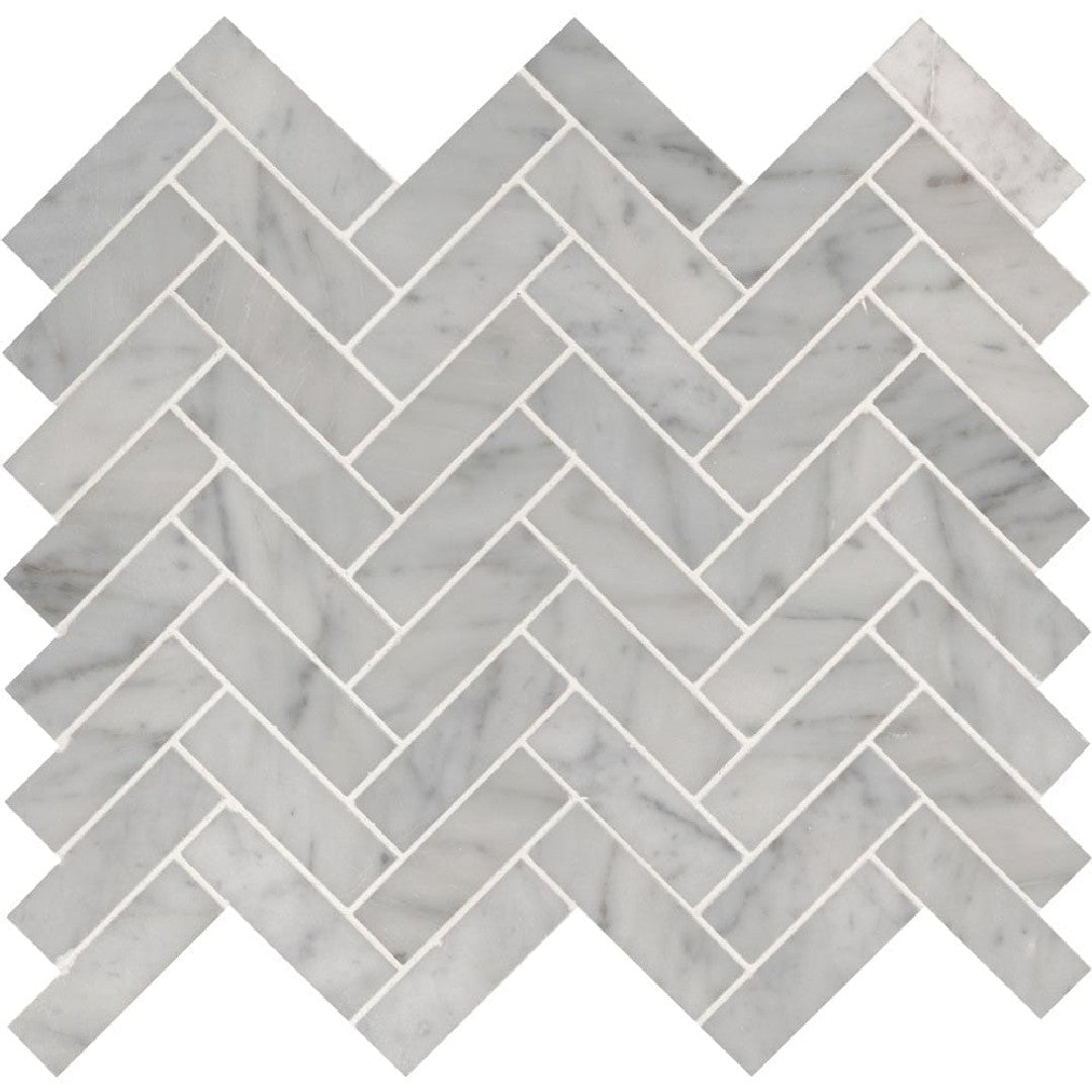 MS International Carrara White 12" x 12" Polished Herringbone Marble Mosaic