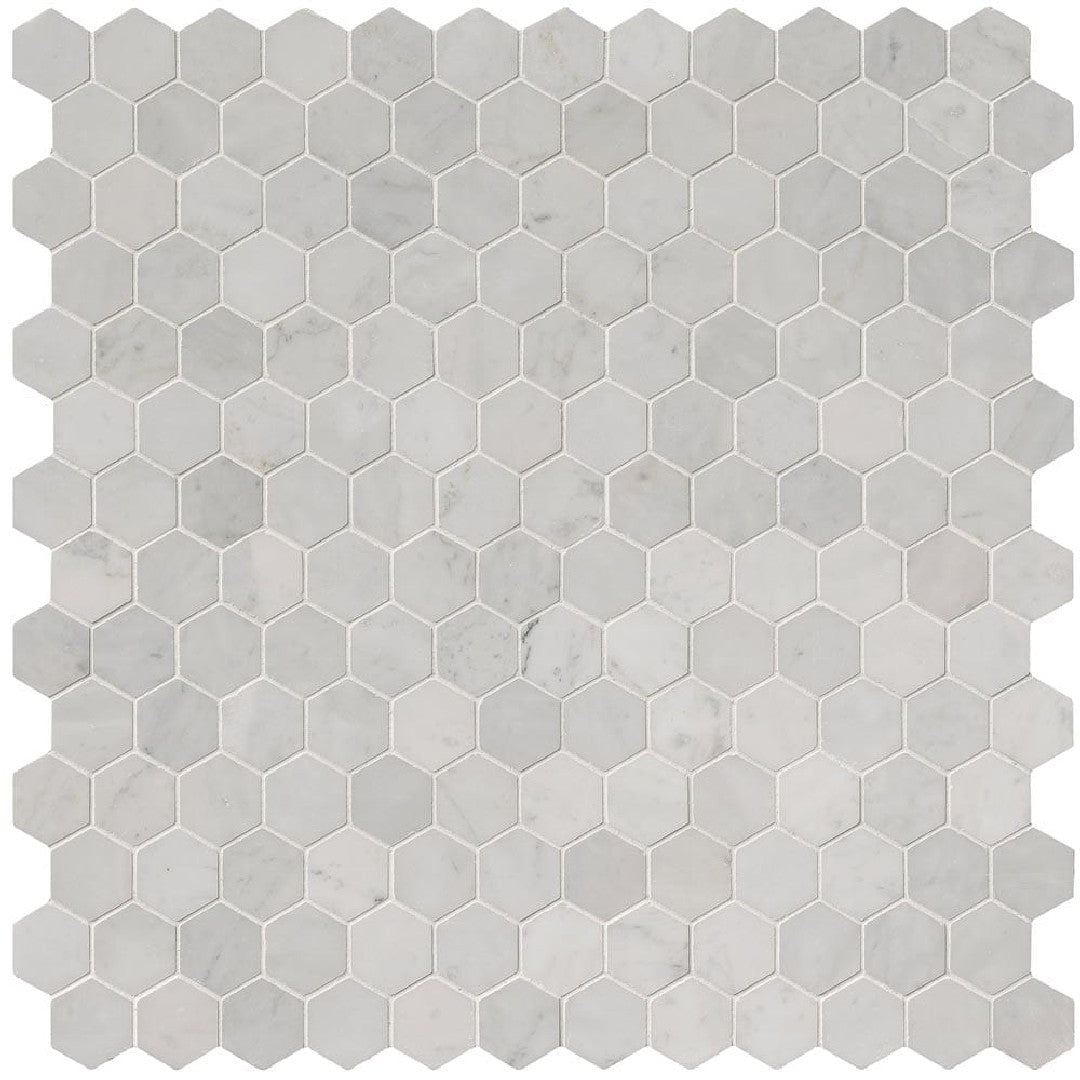 MS International Carrara White 12" x 12" Polished Hexagon 2" Marble Mosaic
