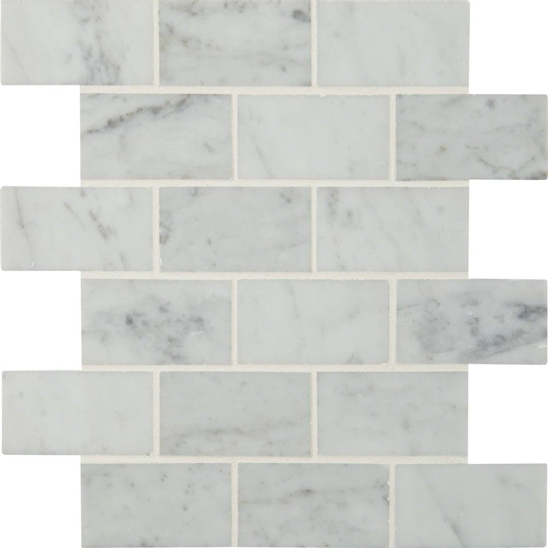 MS International Carrara White 12" x 12" Polished Brick Marble Mosaic