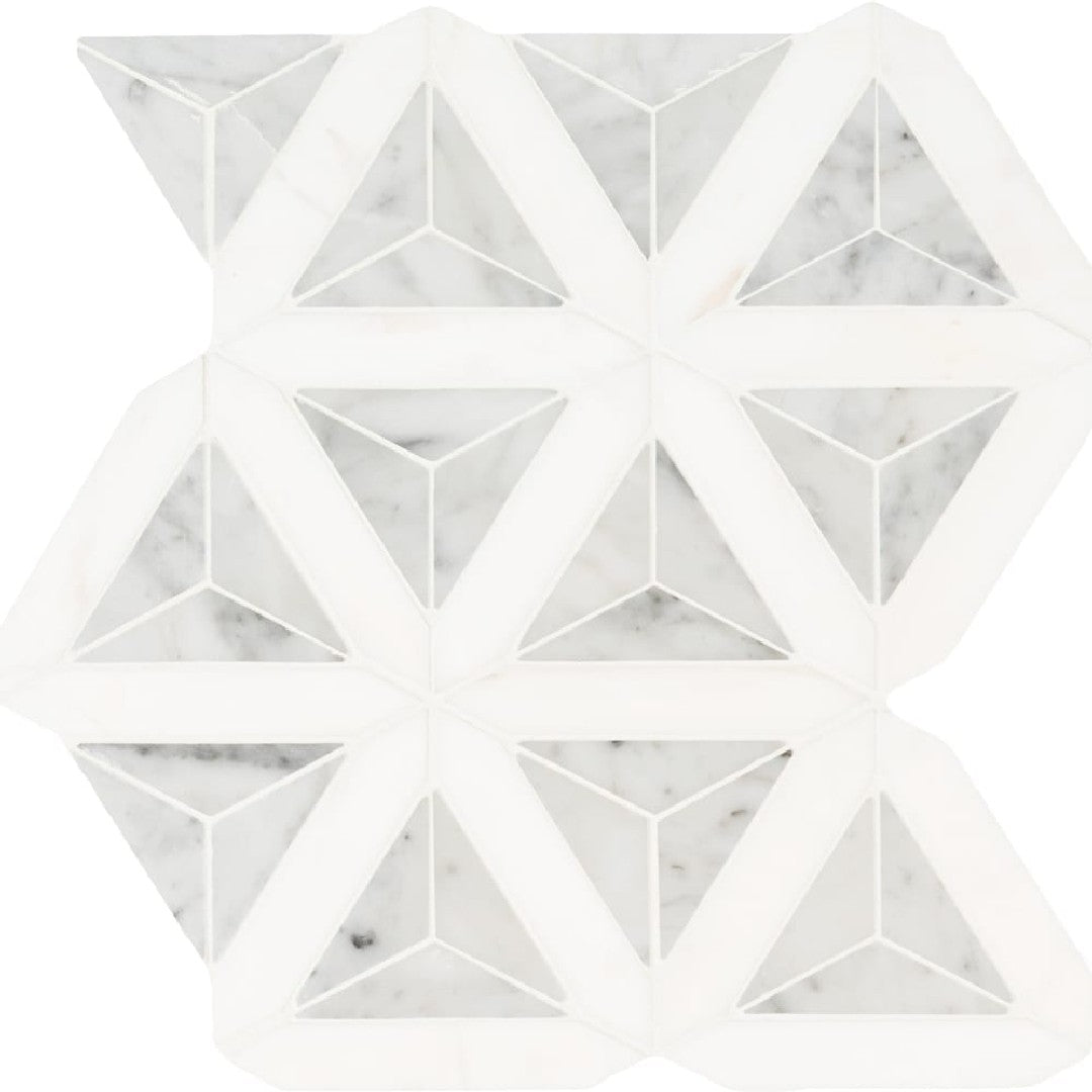 MS International Carrara White 12" x 12" Polished Faceted Marble Mosaic