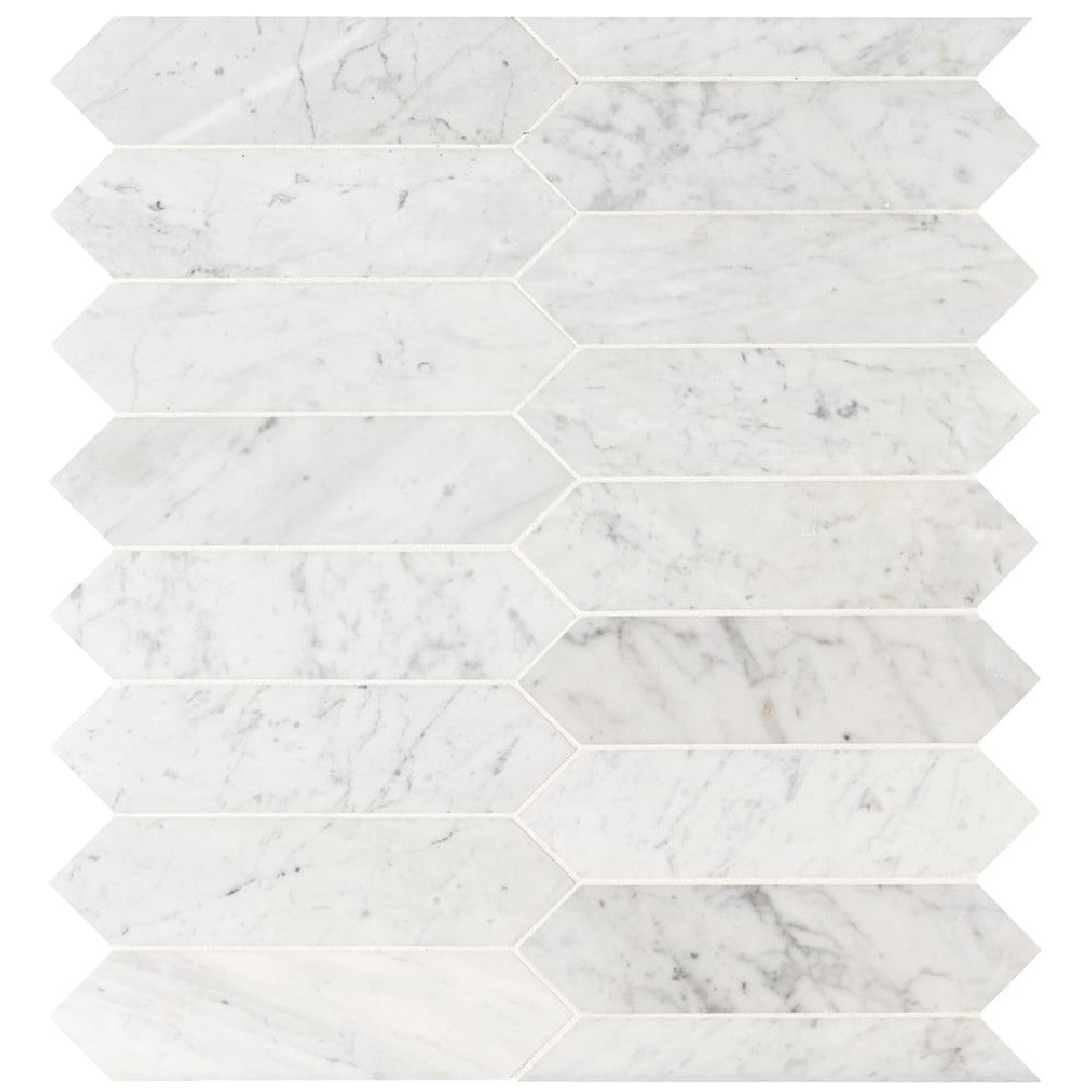 MS International Carrara White 10.63" x 12" Honed Picket Fence Marble Mosaic