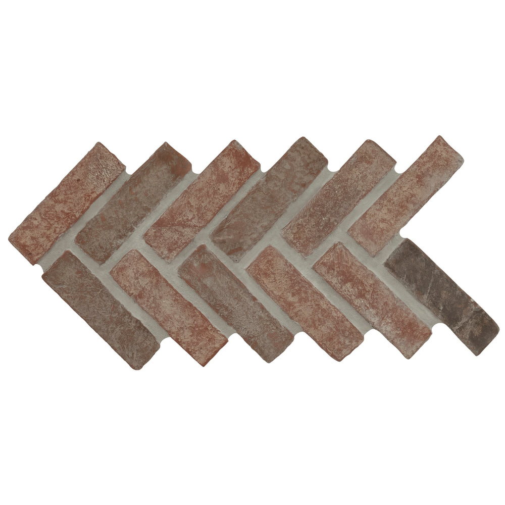 MS International Noble Red 12.5" x 25.5" Tumbled Clay Brick Herringbone Mosaic