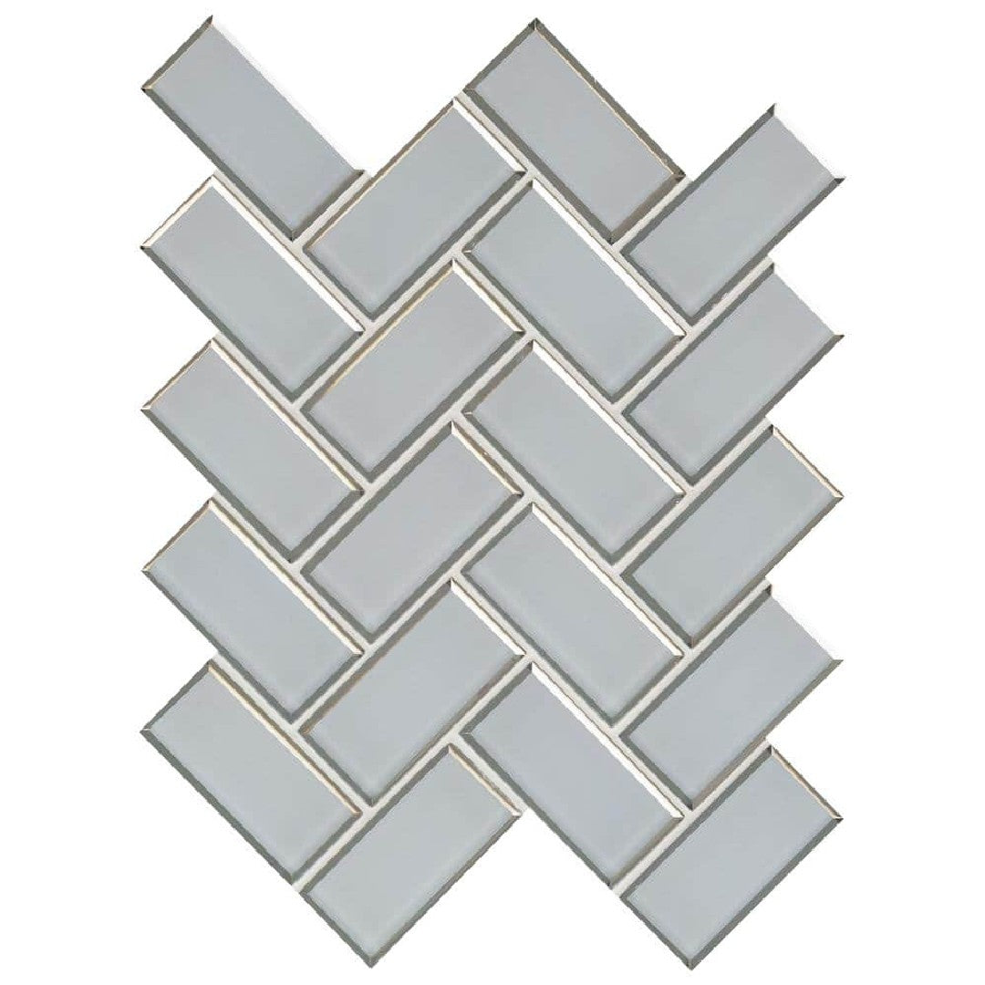 MS International Ice Bevel 11.08" x 13.86" Glossy Herringbone Glass Mosaic