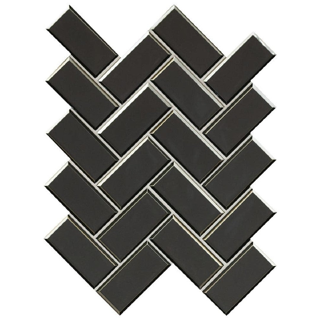 MS International Metallic Gray 11.08" x 13.86" Glossy Herringbone Glass Mosaic