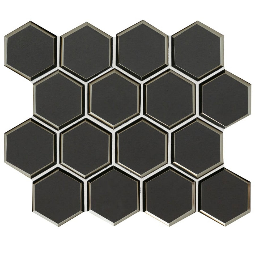MS International Metallic Gray Beveled 11" x 12" Glass 3" Hexagon Mosaic