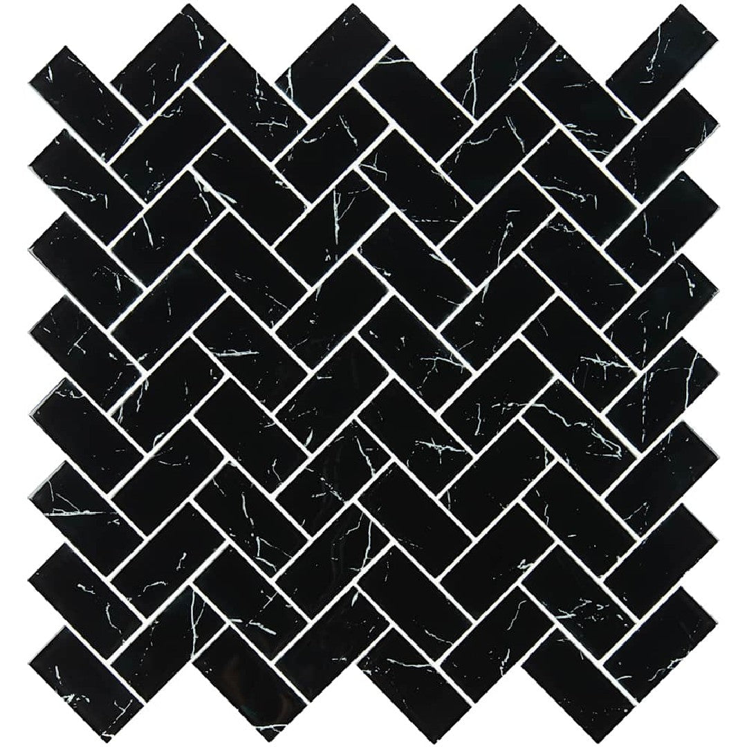 MS International Nero Marquina 11.61" x 11.81" Herringbone Glass Mosaic