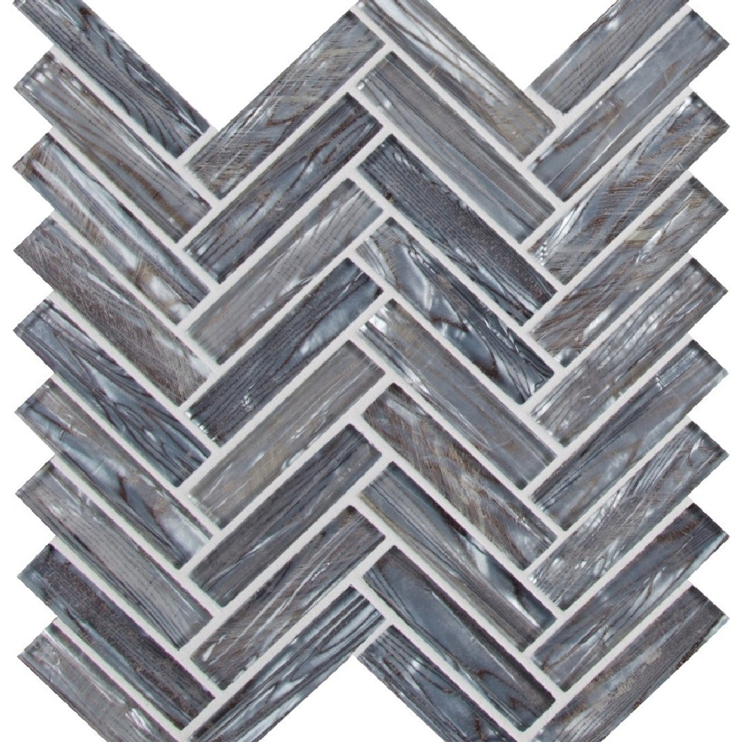MS International Shimmering 11.06" x 12.60" Glossy Herringbone Glass Mosaic
