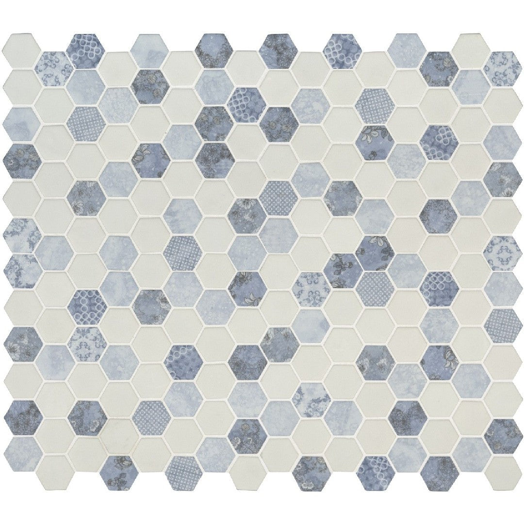 MS International Vista Azul 11.9" x 11.9" Matte Hexagon 2" Glass Mosaic