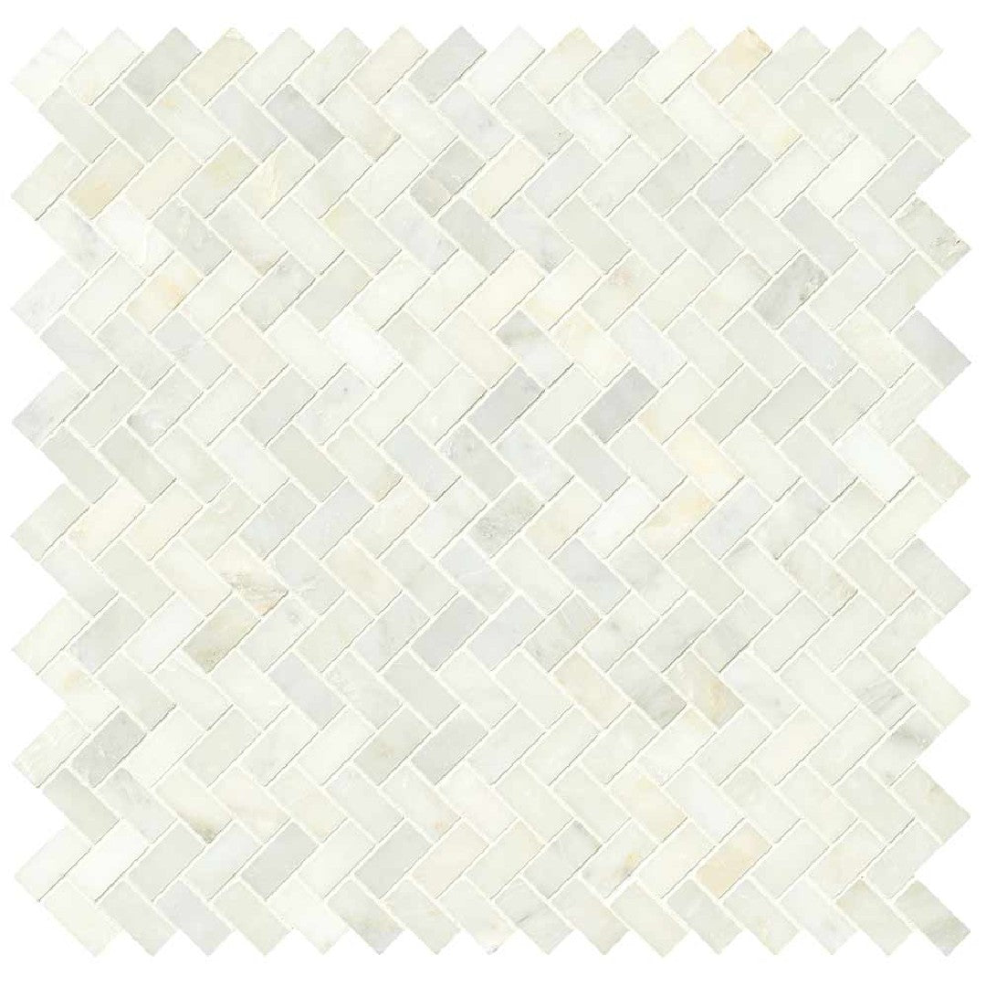 MS International Greecian White 12" x 12" Polished Herringbone Marble Mosaic