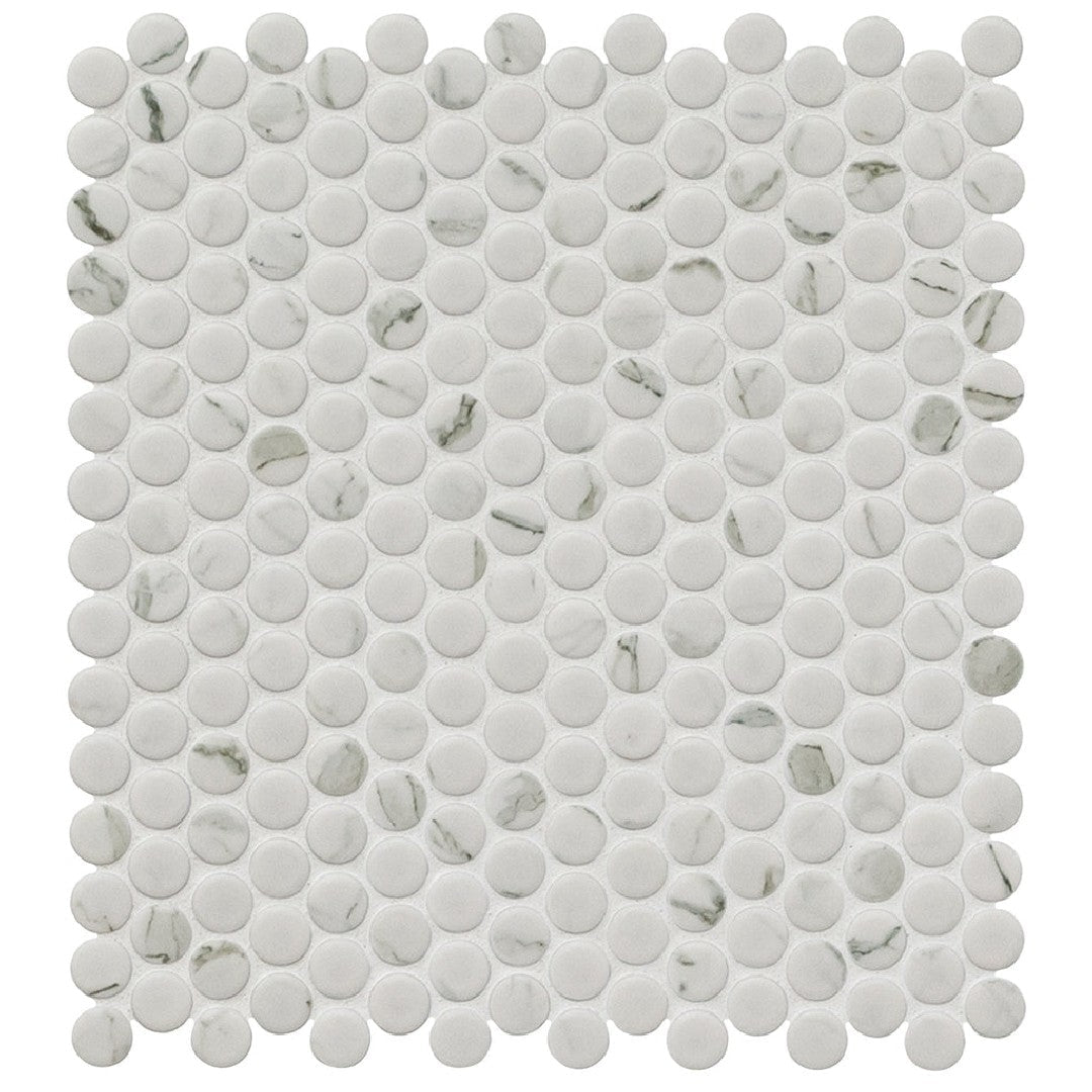 MS International Carrara 11.3" x 12.2" Matte Penny Round Porcelain Mosaic
