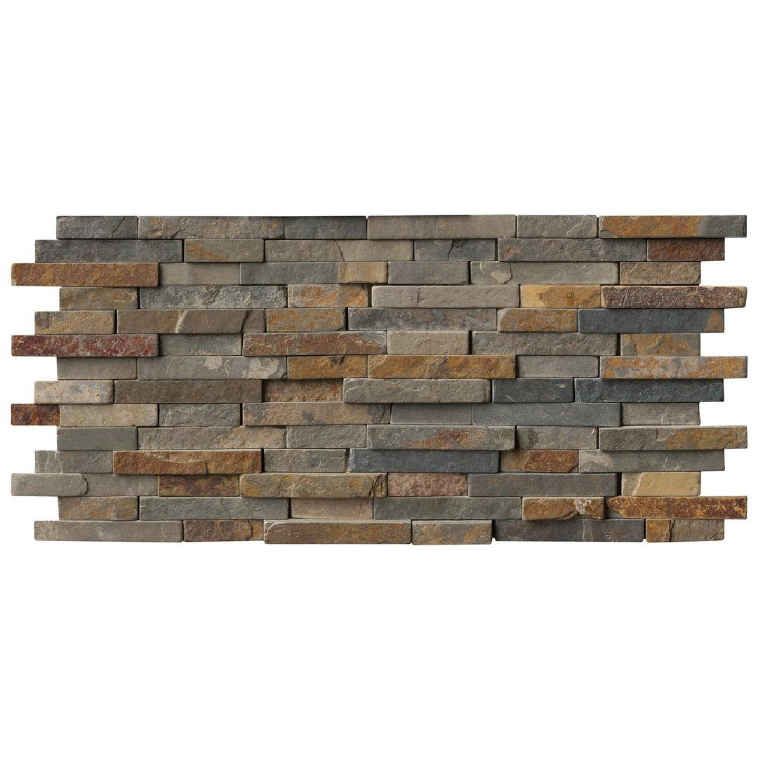 MS International California Gold Rustique 12" x 12" Tumbled 3D Slate Linear Mosaic