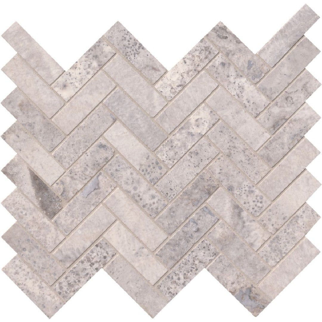 MS International Silver 12" x 12" Honed Herringbone Travertine Mosaic