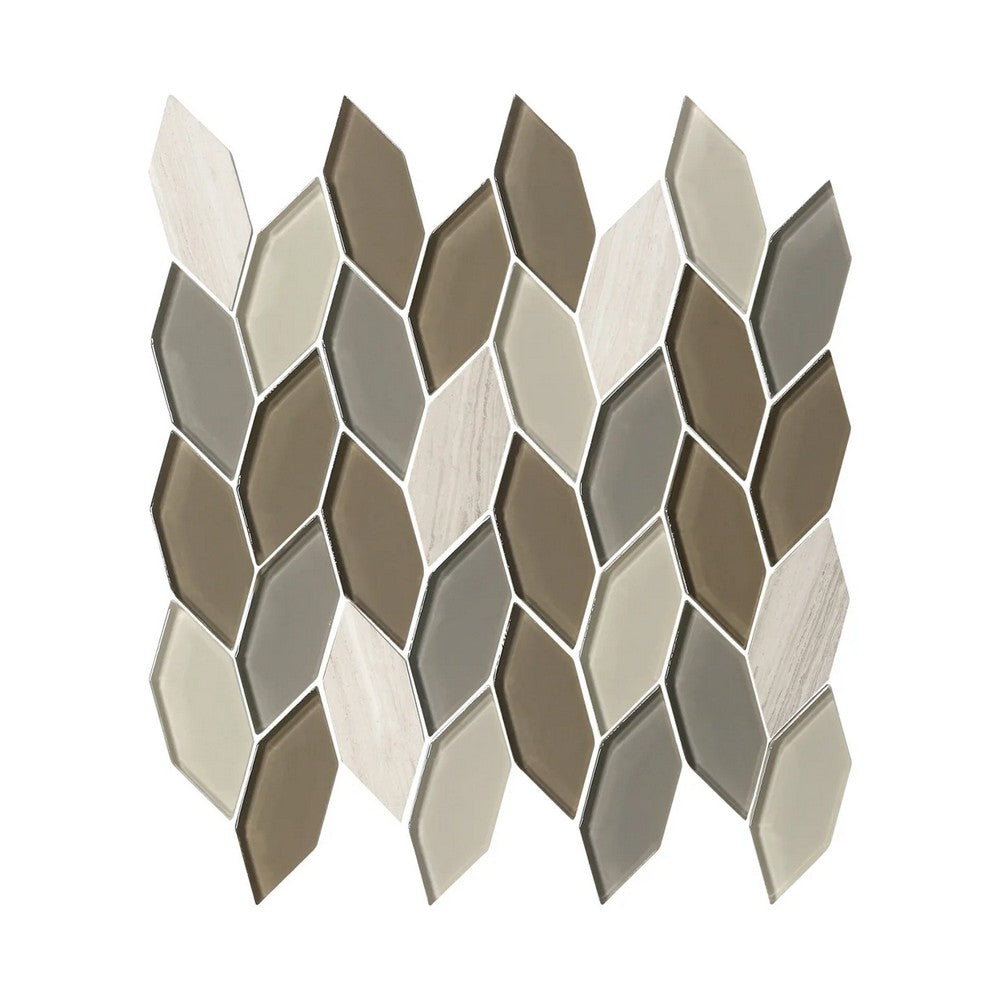 Lungarno Natural Elements 11.13" x 11.88" Pressed Glass Hexagon Leaves Mosaic