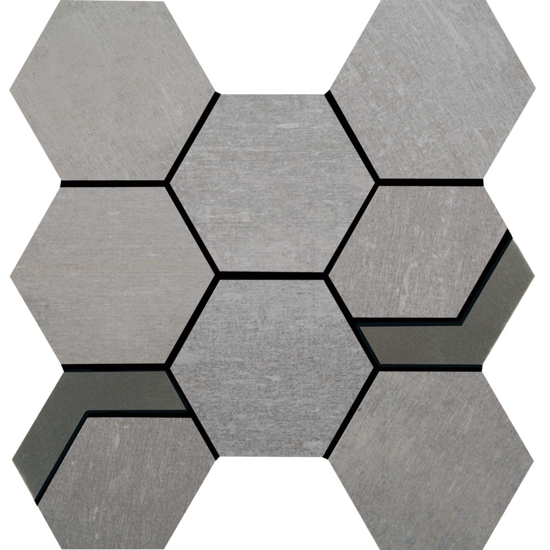 Crossville Native Metal 11" x 12" Unpolished Porcelain 2" Hexagon Mixed Mosaic
