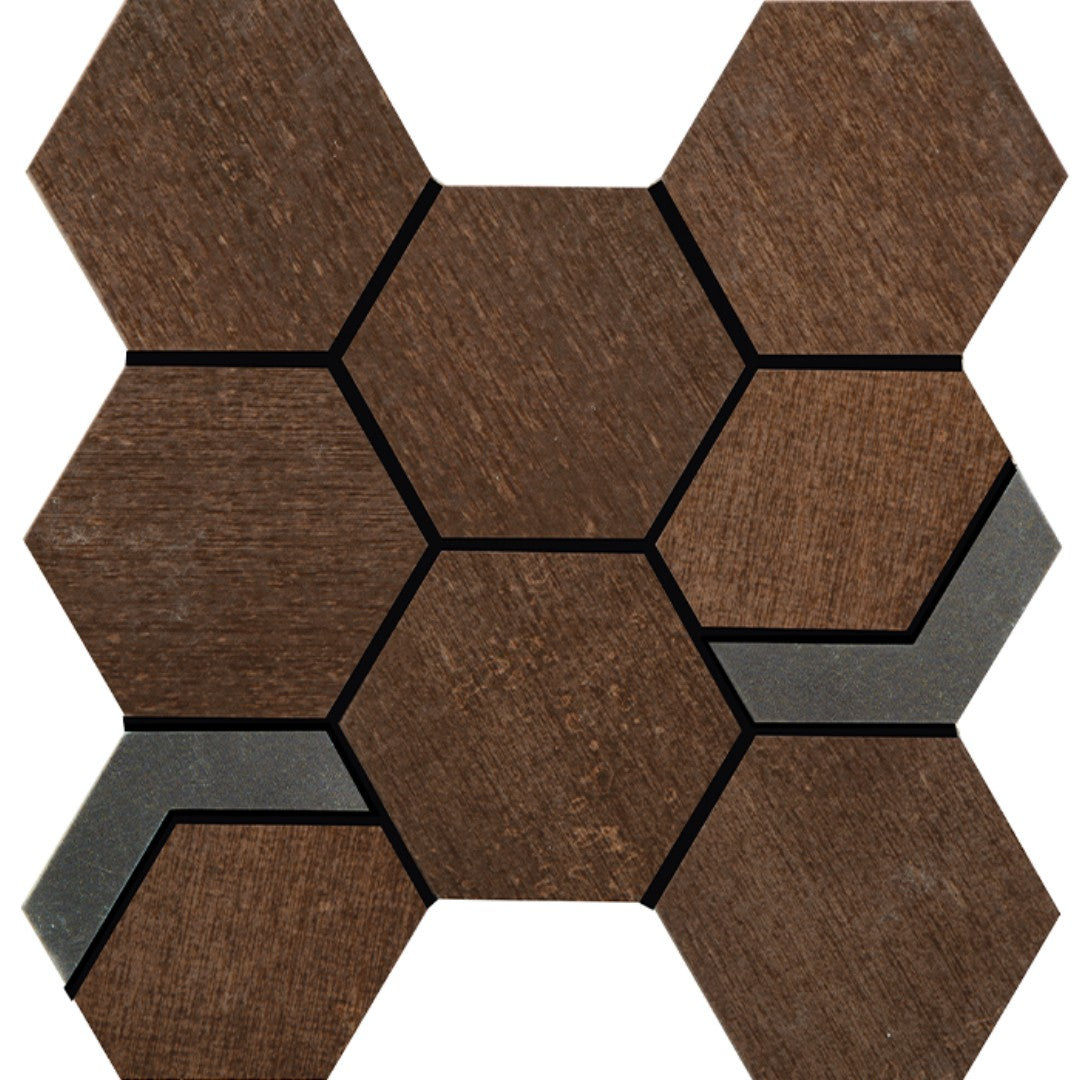 Crossville Native Metal 11" x 12" Unpolished Porcelain 2" Hexagon Mixed Mosaic