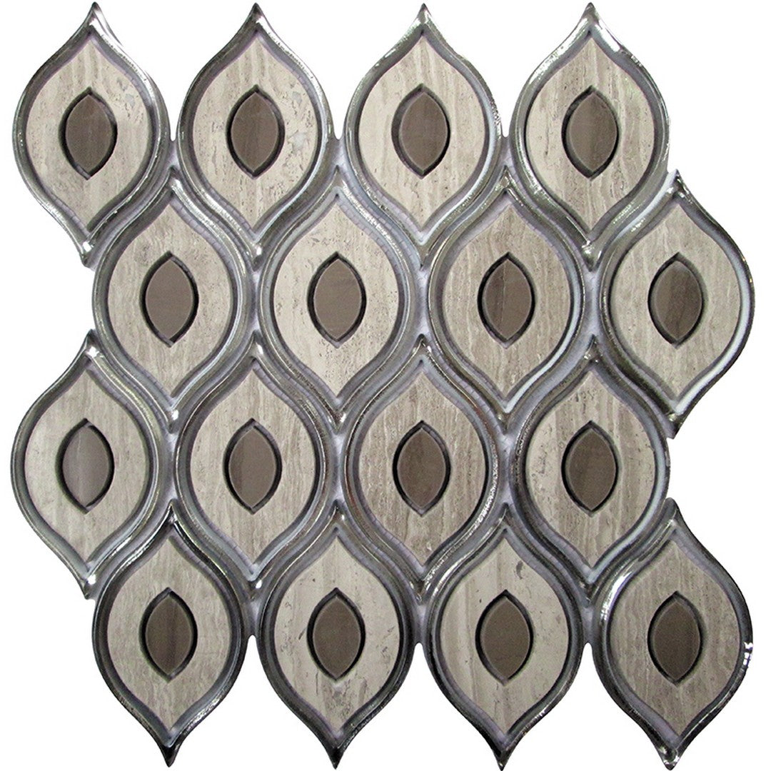MiR Waterjet 11.8" x 12" Polished Glass & Natural Stone Mosaic