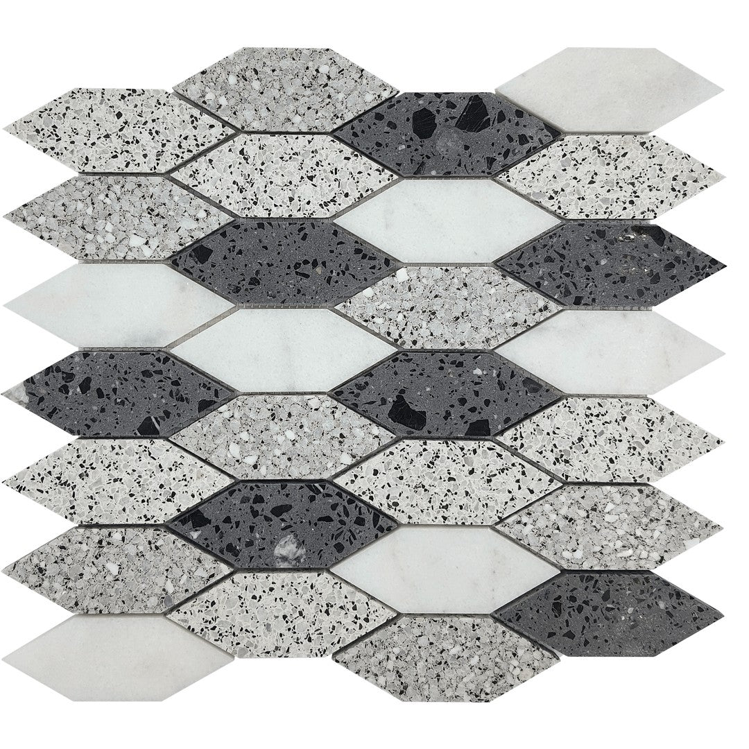 Bati Orient Terrazzo 13" x 13.8" Long Hexagon Marble Mosaic