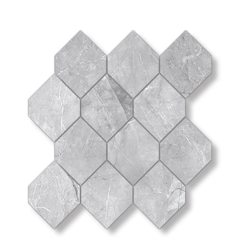 Signature Collection Marmoluna 9.65" x 10.63" Polished Stretch Hexagon Porcelain Mosaic