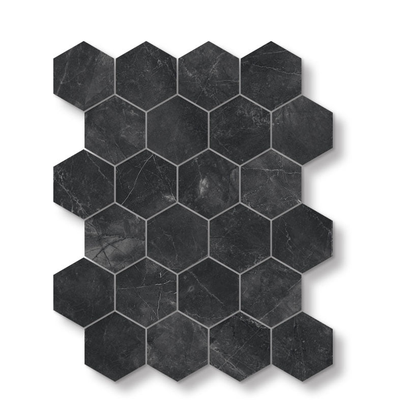 Signature Collection Marmoluna 11.22" x 14.76" Polished 3" Hexagon Porcelain Mosaic