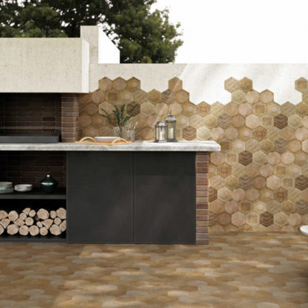 Qualis-Ceramica-Alma-5.5-x-6.3-Matte-Porcelain-Hexagon-Decor-Tile-Terra