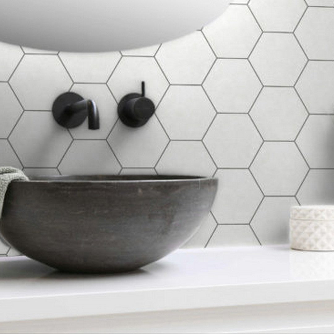 Qualis-Ceramica-Form-5.5-x-6.3-Matte-Porcelain-Hexagon-Tile-White