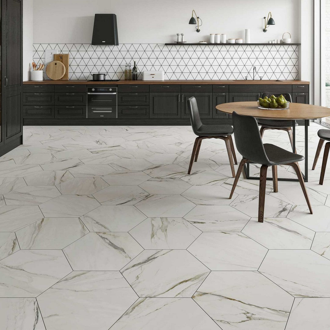 Tesoro-Argos-19-x-22-Pressed-Satin-Hexagon-Porcelain-Tile-Thassos-Gold