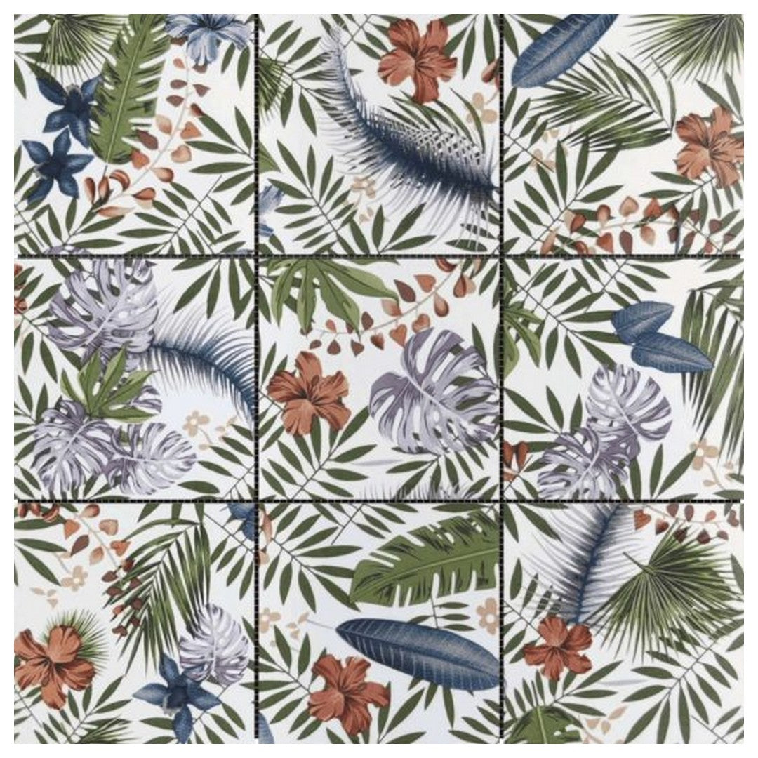 Qualis Ceramica Chelsea 12" x 12" Ceramic 4" Floral Palm Mosaic