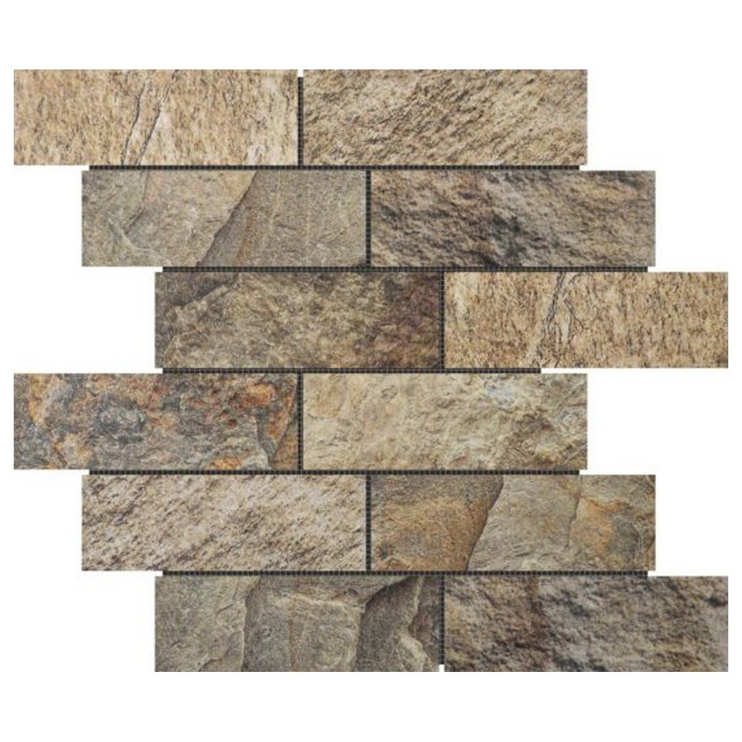 Qualis Ceramica Chelsea 12" x 12" Natural Stone 2x6" Brick Slate Stone Mosaic