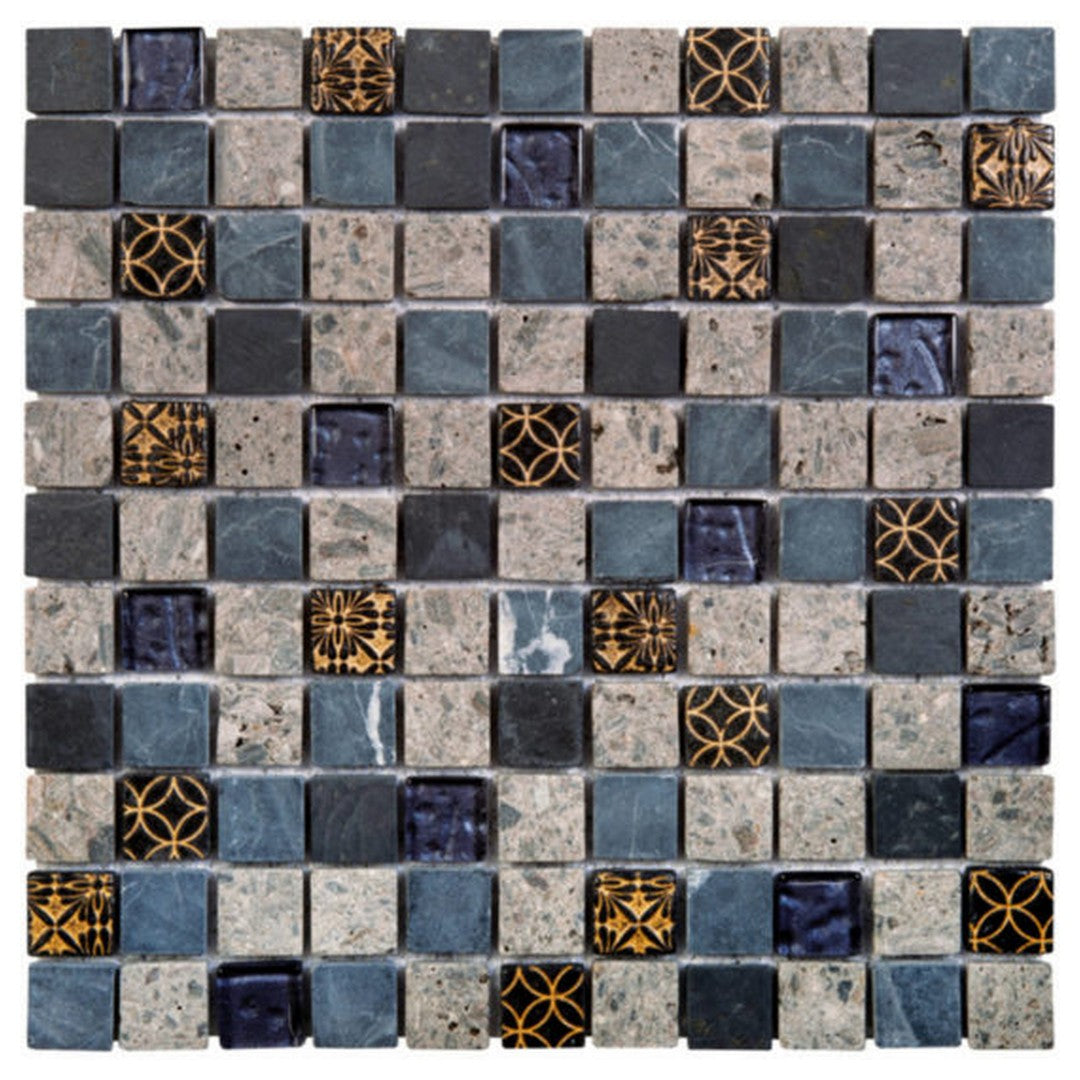Qualis Ceramica Chelsea 12" x 12" Natural Stone 1" Glass Mix Marble Mosaic