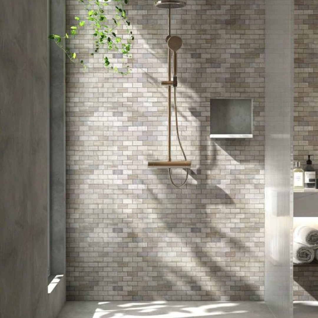 Qualis-Ceramica-Chelsea-12-x-12-Natural-Stone-5x10cm-Limestone-Mosaic-Grey-Beige