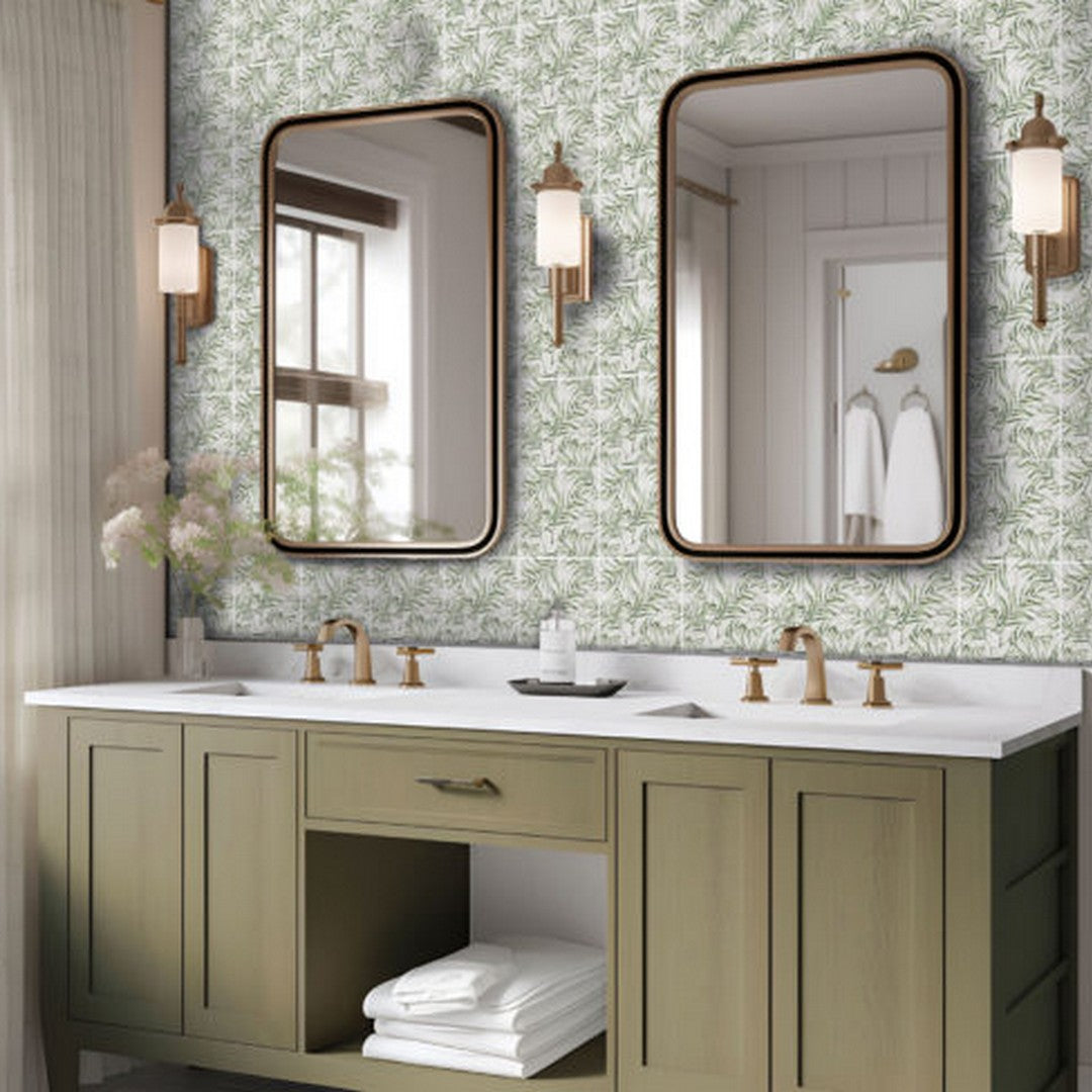 Qualis-Ceramica-Chelsea-12-x-12-Marble-6-Palm-Leaf-Mosaic-Green-Palm-Leaf-Printed-Beige