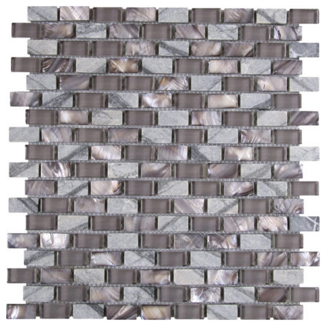 Qualis Ceramica Chelsea 11.4" x 12" Glass Marble Mix Mother Of Pearl Brick Mosaic