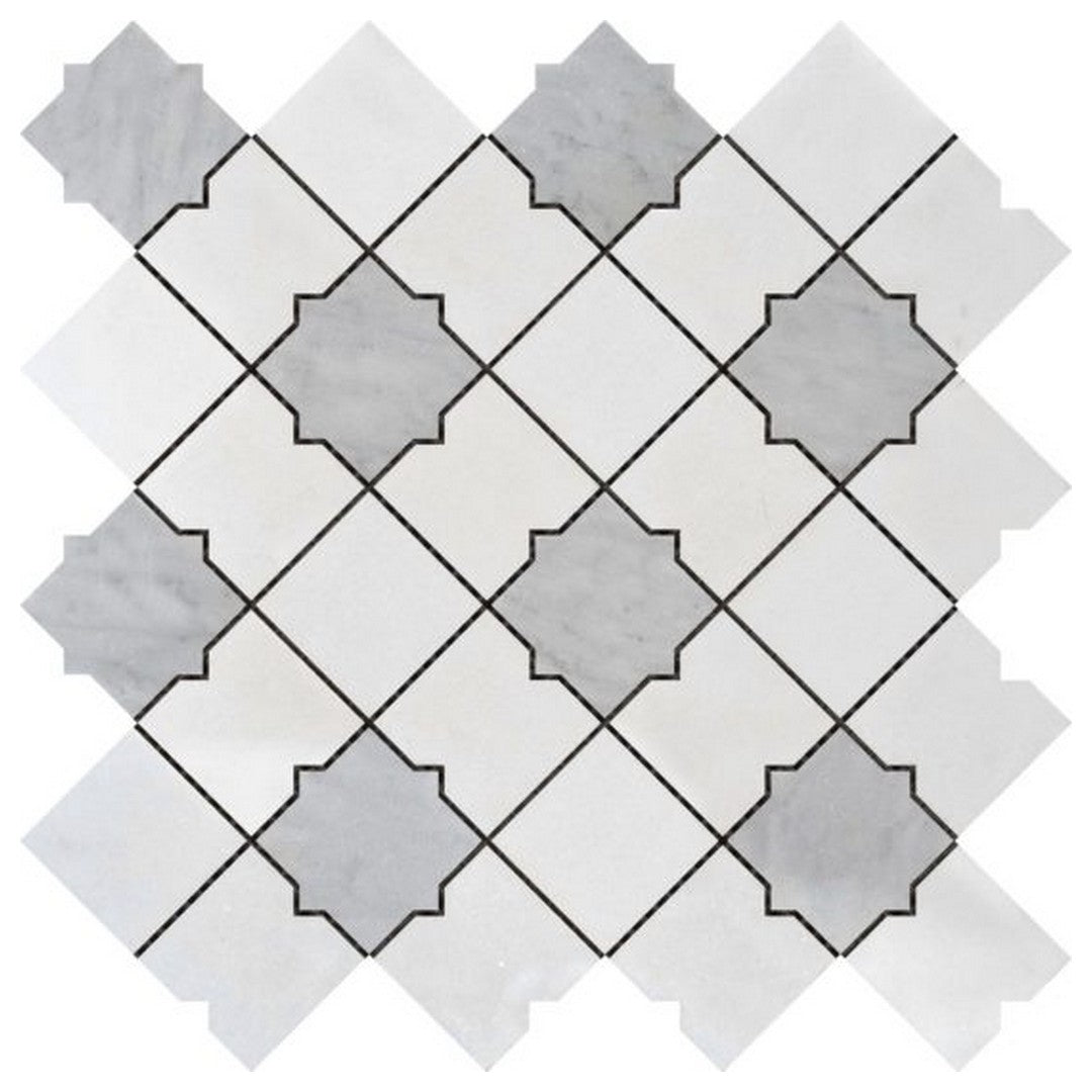 Qualis Ceramica Chelsea 11.2" x 11" Marble Mix Star & Square Mosaic