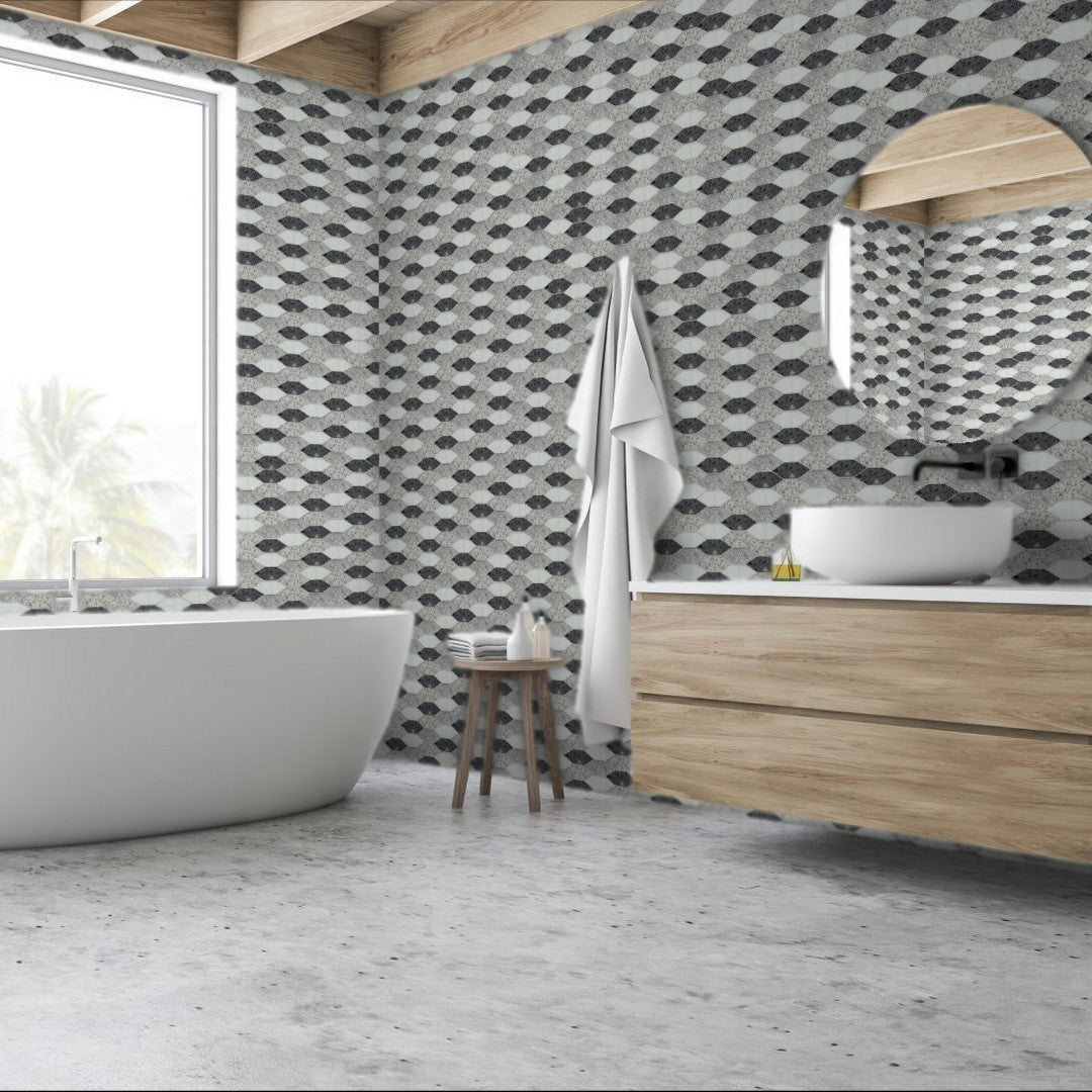 Qualis-Ceramica-Chelsea-13-x-13.8-Natural-Stone-Long-Hex-Terrazzo-Marble-Mosaic-White-Grey-Black-Mix