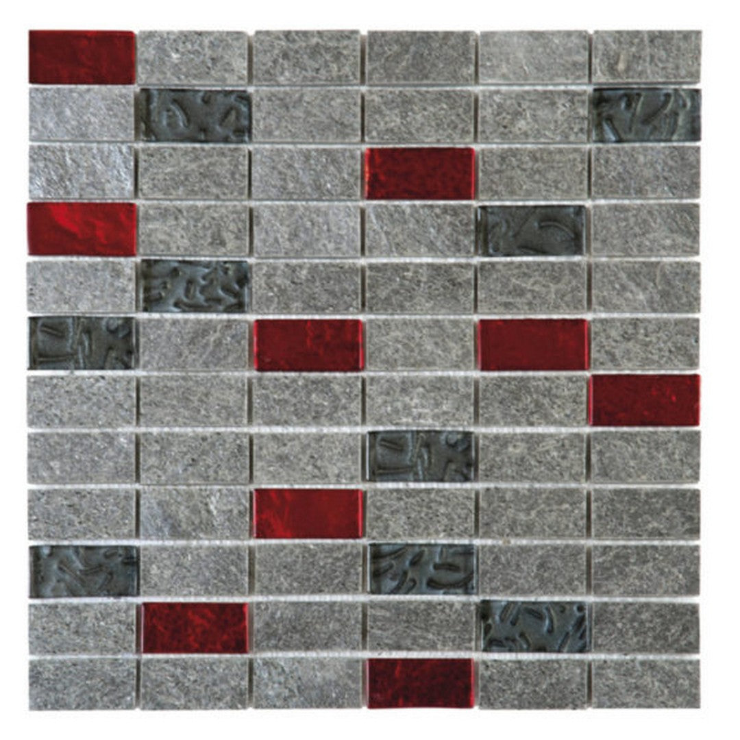 Qualis Ceramica Chelsea 12" x 12" Natural Natural Stone 1x2" Quartzite Glass Mosaic