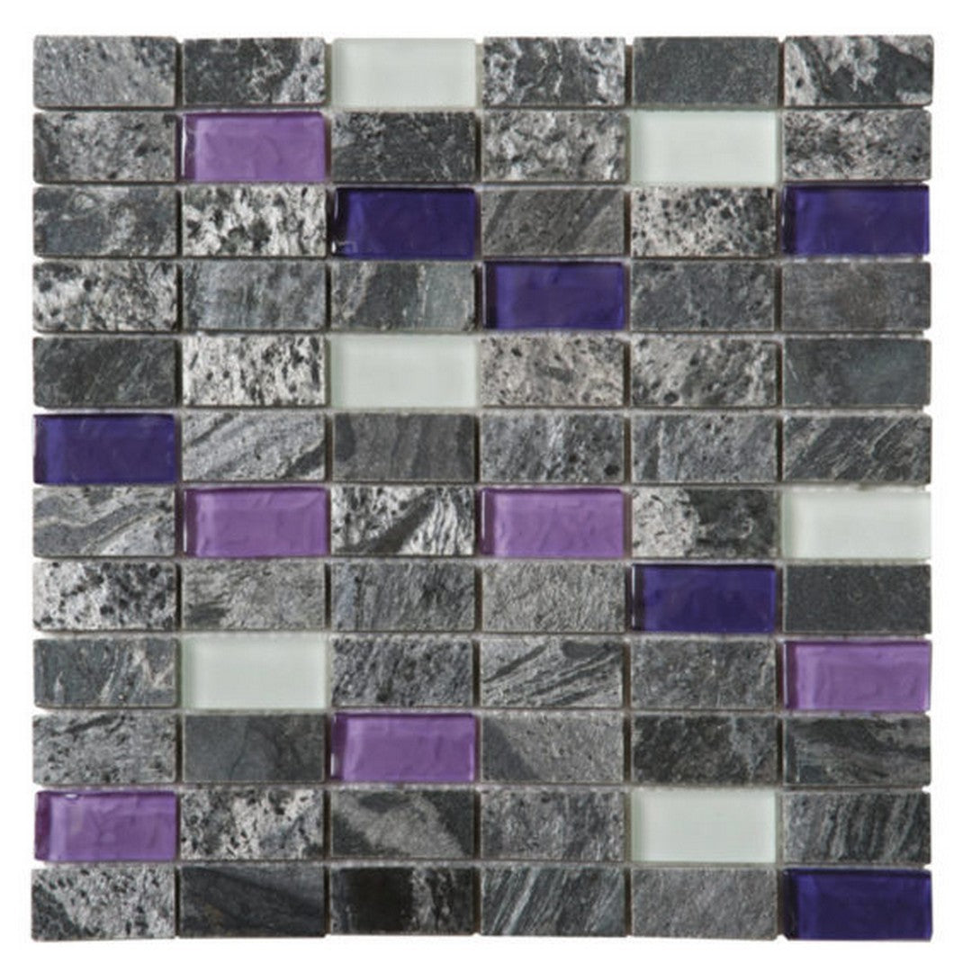 Qualis Ceramica Chelsea 12" x 12" Polished Natural Stone 1x2" Quartzite Glass Mosaic