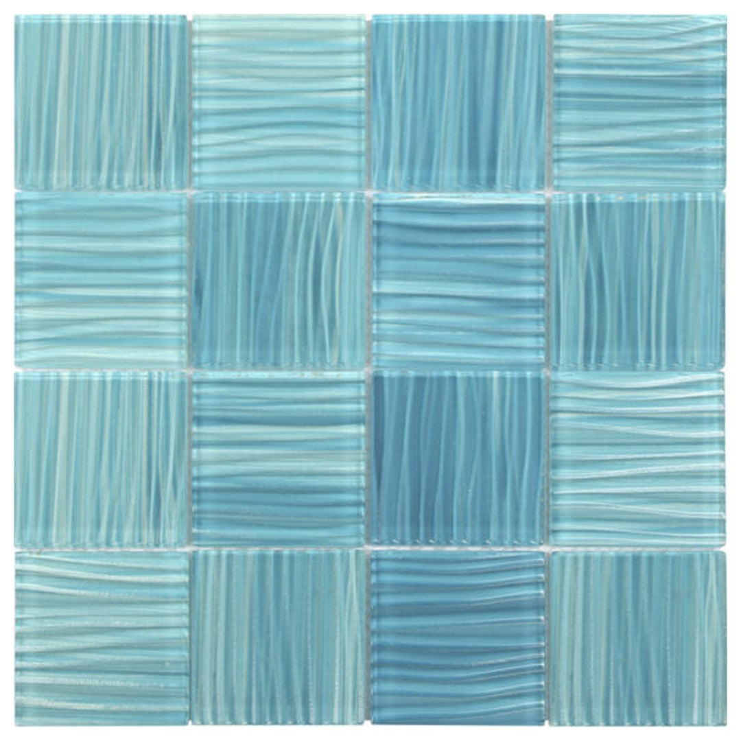 Qualis Ceramica Chelsea 12" x 12" Glass 3" Pool Striped Aquamarine Mosaic