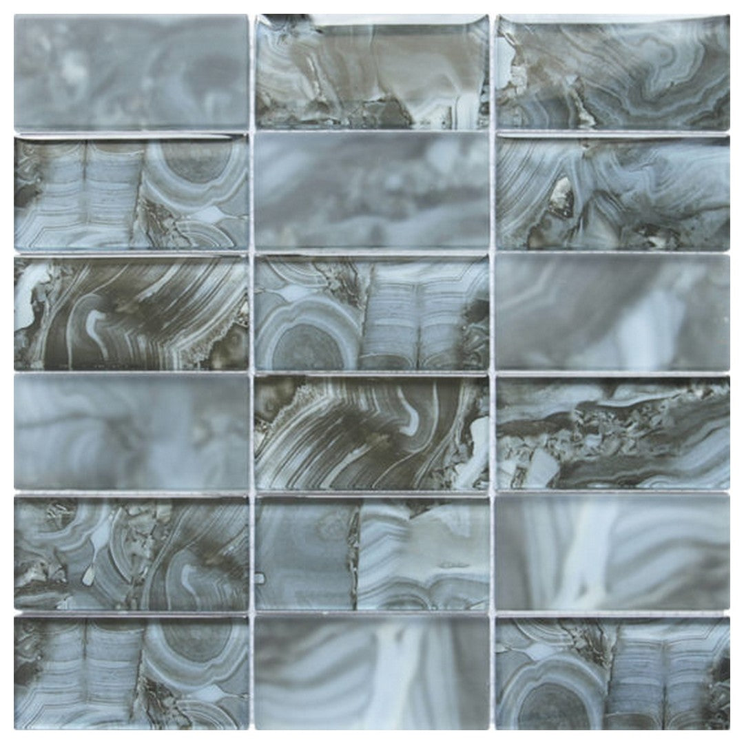 Qualis Ceramica Chelsea 11.8" x 11.8" Glossyy Glass Onyx Pattern Mosaic