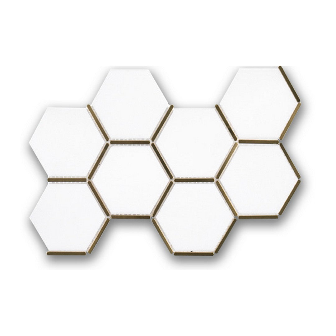 Qualis Ceramica Hamptons 9" x 15" Natural Stone Gilded Hex Mosaic