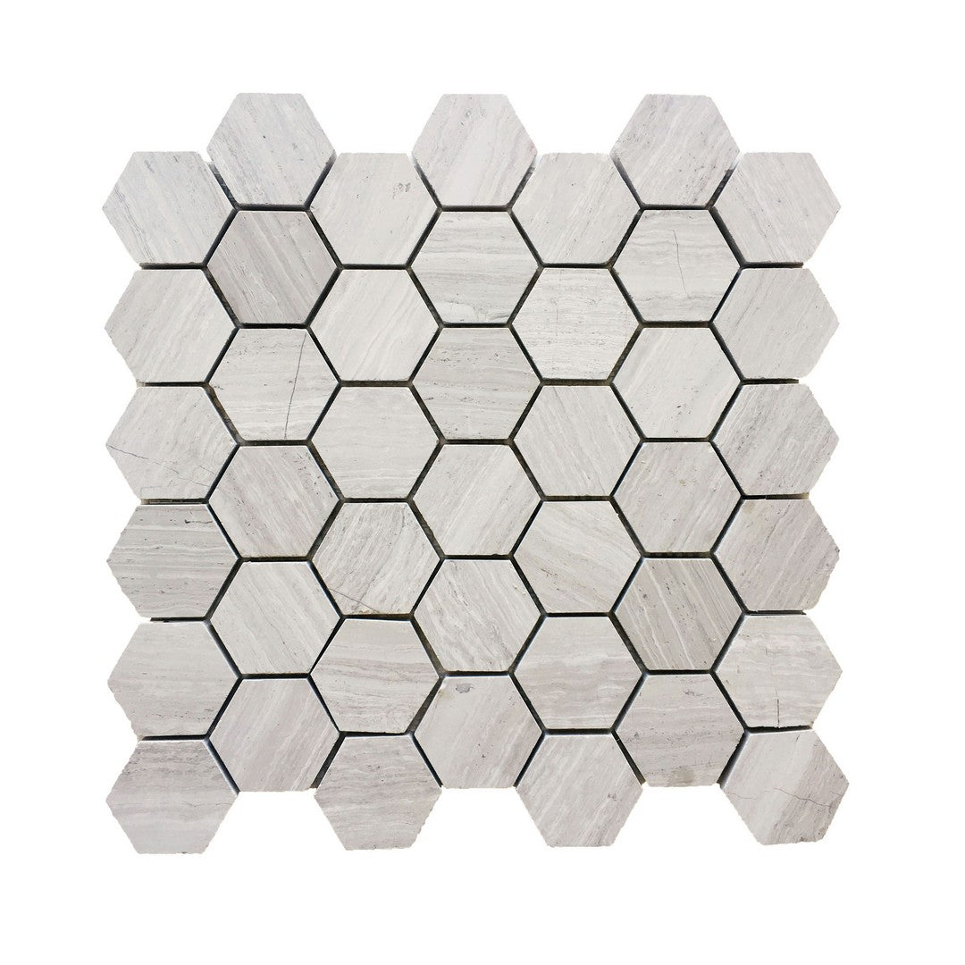 Rickert Wooden White 12" x 12" Honed Marble 2" Hexagon Mosaic