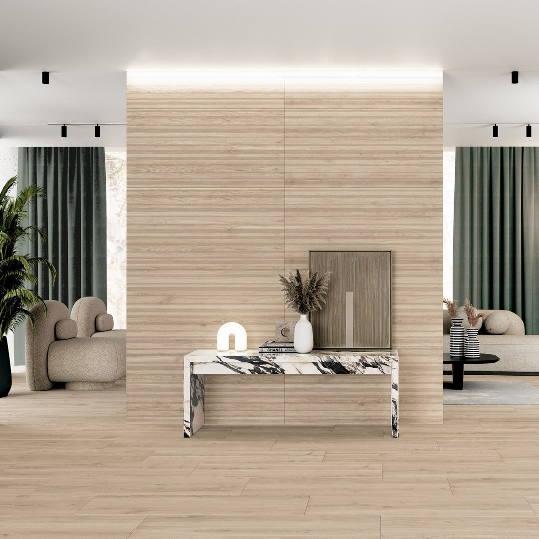 Tesoro-Venatto-24-x-48-Rectified-Matte-Deco-Metric-Porcelain-Wood-Tile-Almond