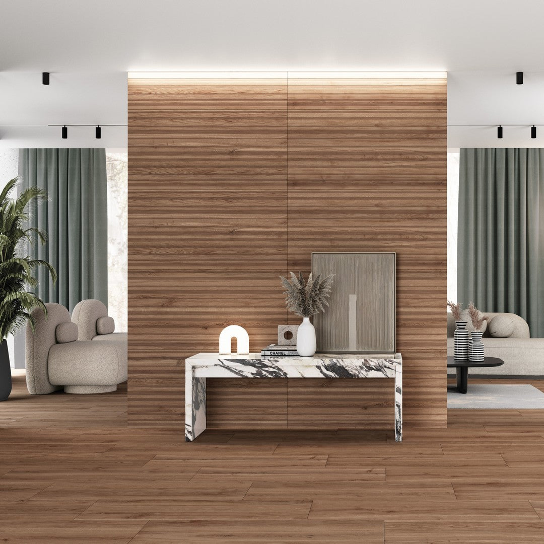 Tesoro-Venatto-24-x-48-Rectified-Matte-Deco-Metric-Porcelain-Wood-Tile-Chestnut