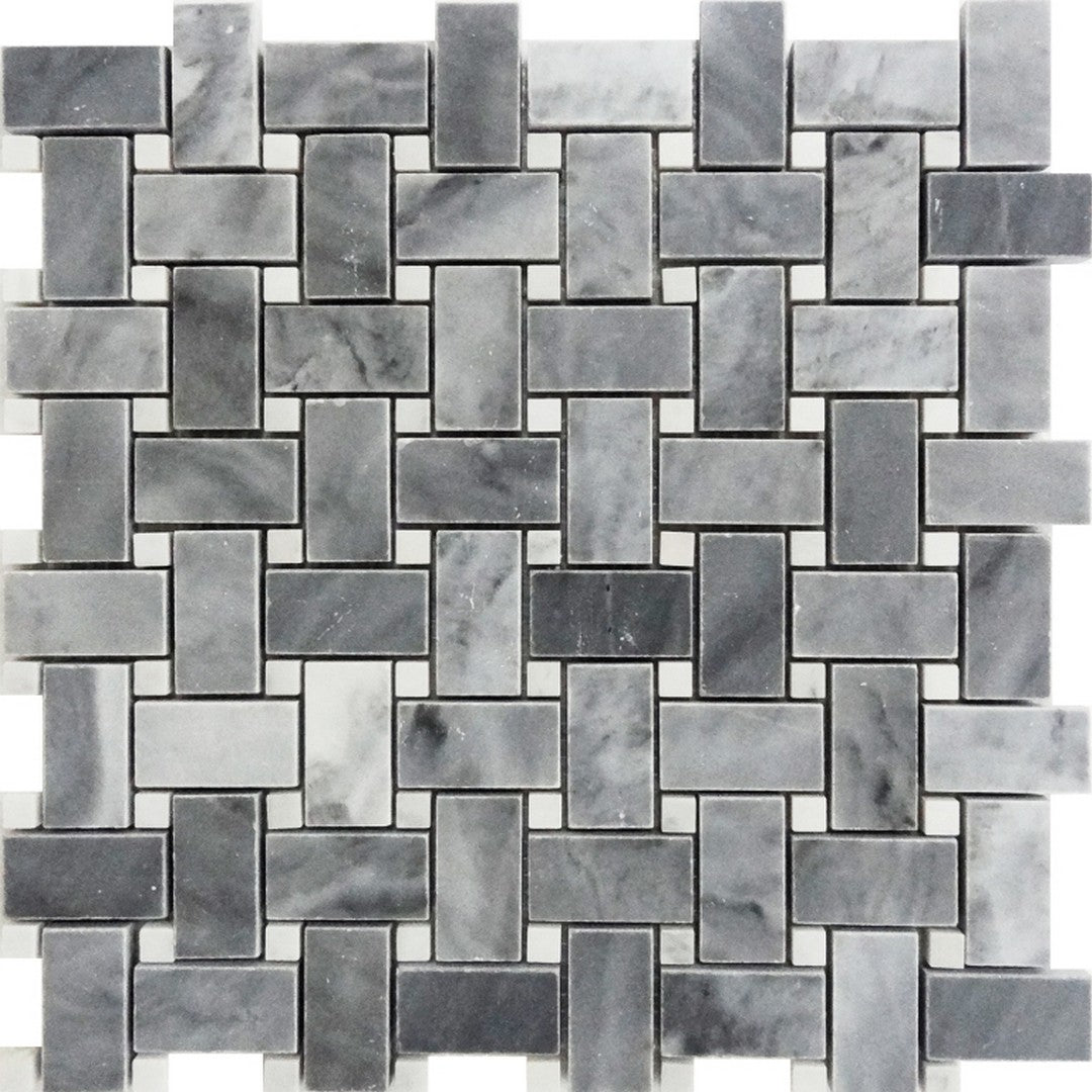 MiR Seattle 12" x 12" Interlocking Bardiglio Nuvolato & Eastern White Marble Mosaic