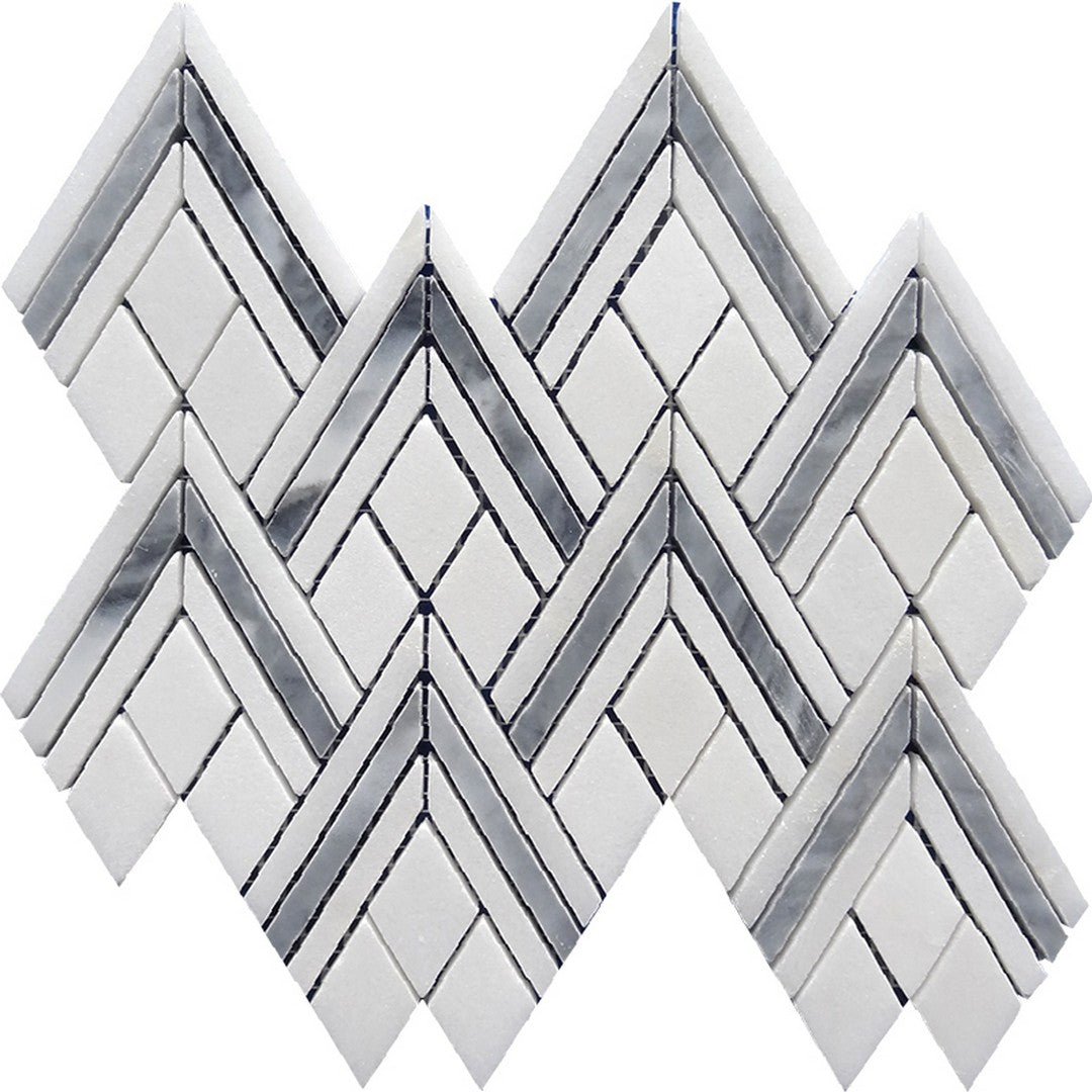 MiR Seattle 8.7" x 9.9" Interlocking Thassos White & Bardiglio Marble Mosaic