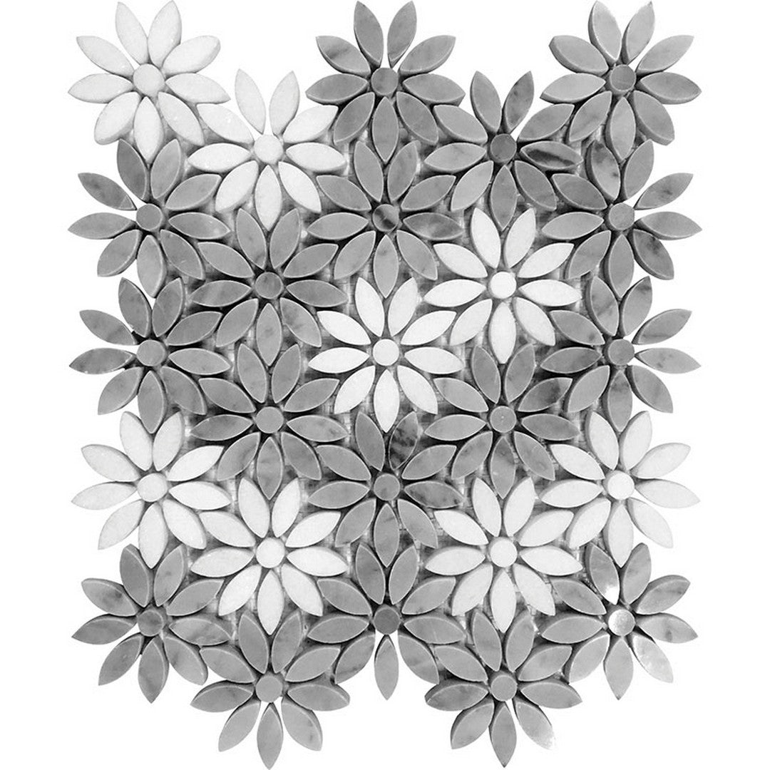 MiR Seattle 10.7" x 12" Polished Marble Flower Pattern Mosaic