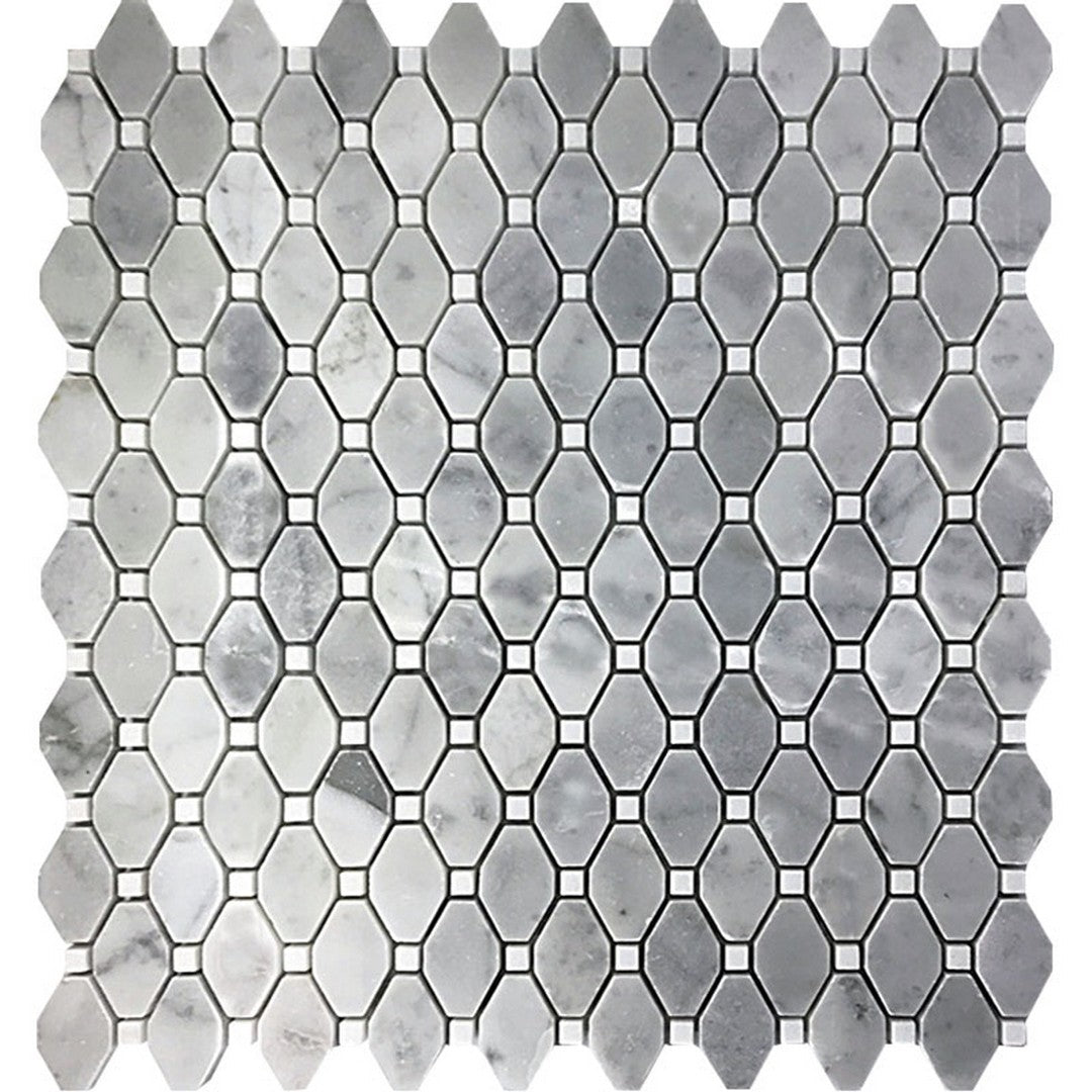 MiR Seattle 11.8" x 12.4" Interlocking Bardiglio Nuvolato & Eastern White Marble Mosaic