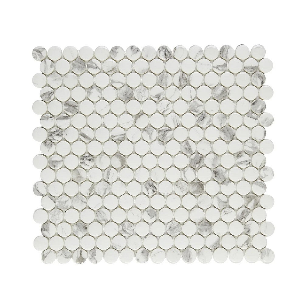 Lungarno Simple Stone 11.42" x 12.32" Pressed Glass Penny Round Mosaic